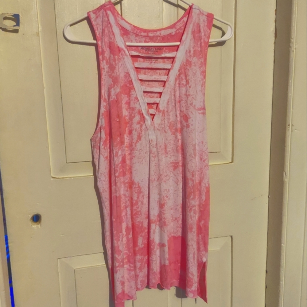 American Eagle White & Pink Tie Dye Tank Size Large 🩷